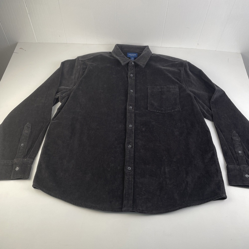 Arizona Jean Co. Men Corduroy Shirt XL Gray Long Sleeve  Pocket‎